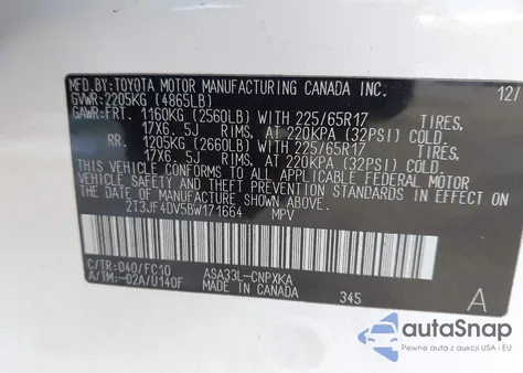 2011 Toyota Rav4 z USA, uszkodzony, nr VIN 2T3JF4DV5BW171664